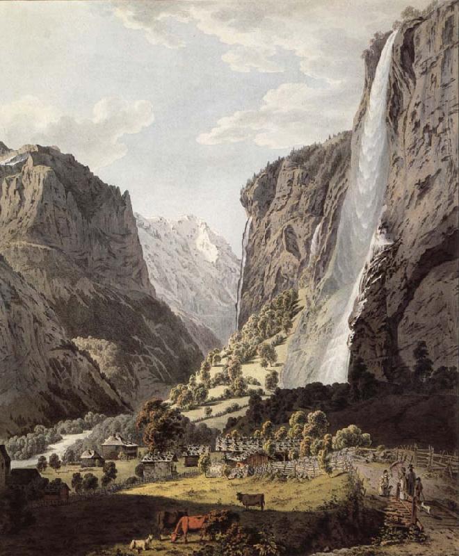 Franz Niklaus Konig The Fall of the Staubbach,dans the Vallee of Lauterbrunnen oil painting image
